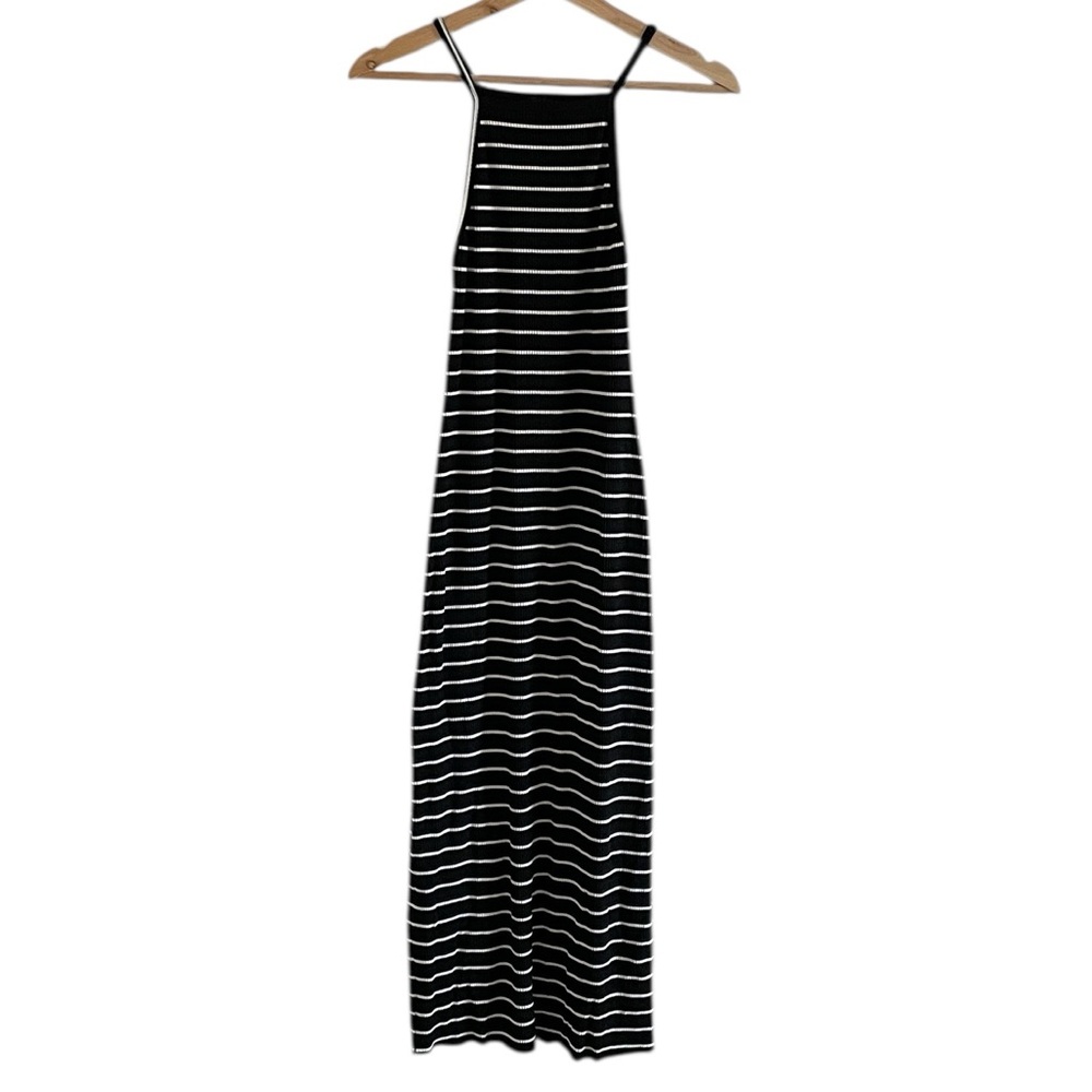 Reformation Carson Midi Dress Women’s Size Large Striped Ribbed Black White‎ - Picture 3 of 8